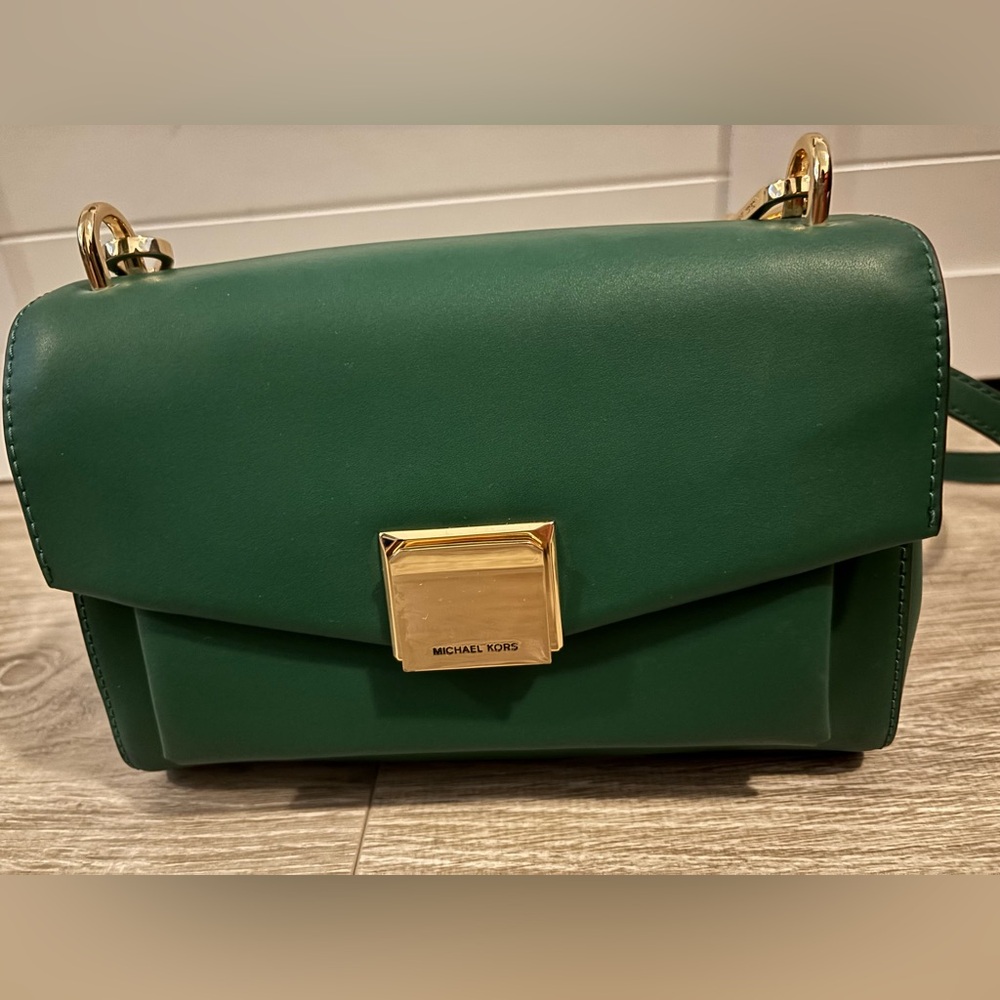 Michael Kors Forest Green Shoulder Bag with Gold Accents